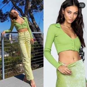 Princess Polly Long Sleeve Green Crop Top
